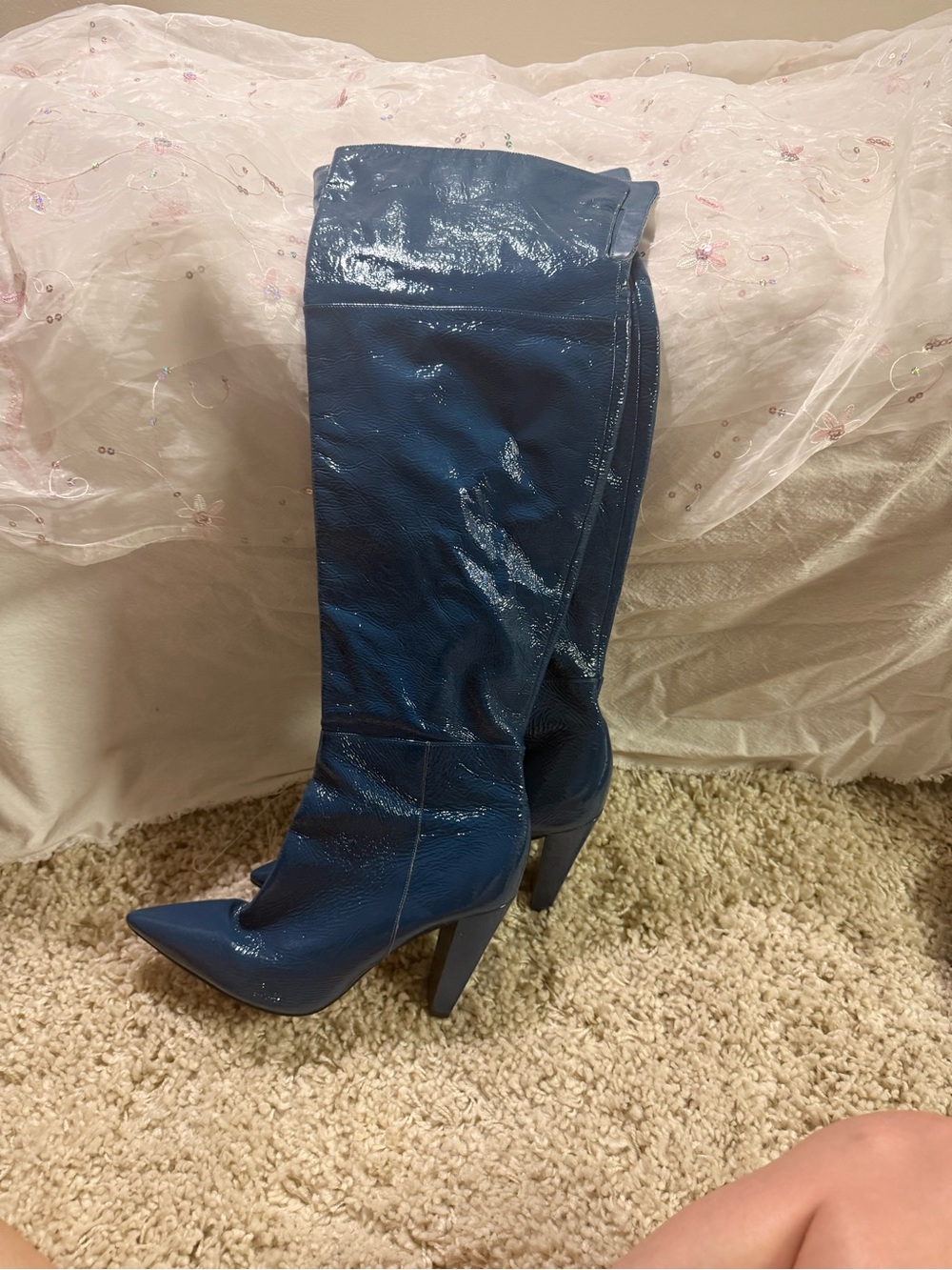 Vince Camuto Navy Patent Pointed-Toe Over-the-Knee Boots Minnada - Picture 4 of 5